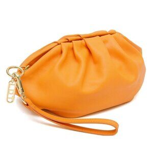 LDT Bailey Leather Wristlet Clutch Handbag Small Orange Pink Lined Dust Bag NWT